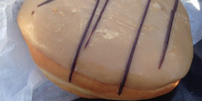 Woolworths Caramel icing doughnut with custard filling