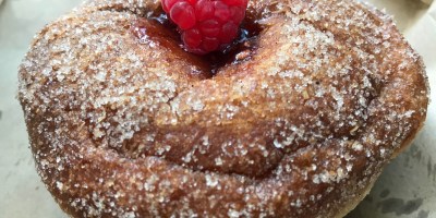 Raspberry doughnut, Holey Doughy, Caloundra Markets