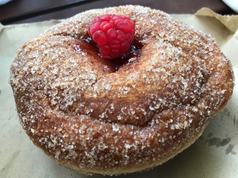 Raspberry doughnut, Holey Doughy, Caloundra Markets
